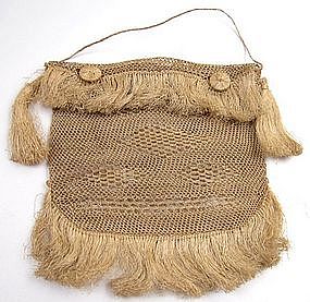 Unusual 19th C Netted Purse, Flax