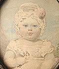 19th C Portrait Miniature of Baby, in Case