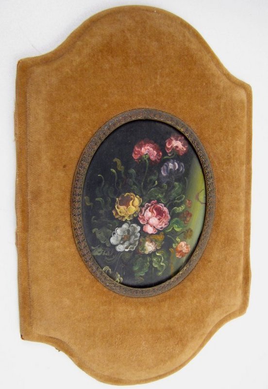19th C Oil on Copper Miniature Painting, Flowers