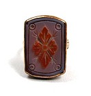 American Victorian Glass Cameo Ring, 14K, Flower, 1875