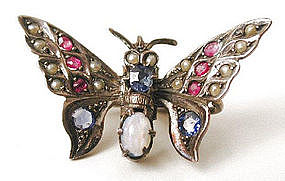 Rare Silver & Gem Butterfly Veil Pin, c 1905