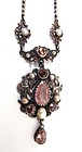 19th C Austro Hungarian Pendant, Pink and Pearls