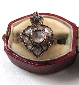 Gorgeous Georgian Rose Cut Diamond Ring, Flaming Heart