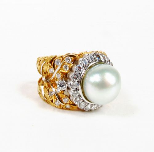 Buccellati 18k Gold South Sea Pearl Diamond Ring