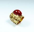 Large, solid 22k gold and natural oxblood red Aka coral ring