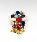 Large, 20k gold, coral, turquoise, moonstone brooch, pendant