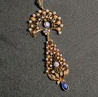 Antique, Art Nouveau, 14k gold, seed pearl, sapphire diamond necklace