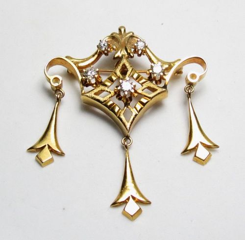 Antique, Art Nouveau, 14k gold diamond, brooch, pendant