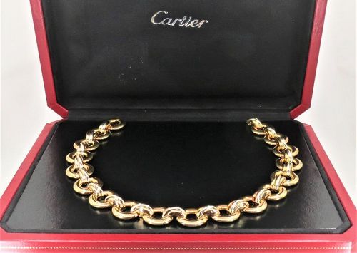 Rare!, CARTIER 18k rose, yellow, white gold trinity choker necklace