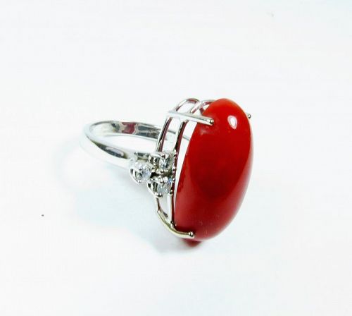 18k white gold, oxblood coral and diamond ring
