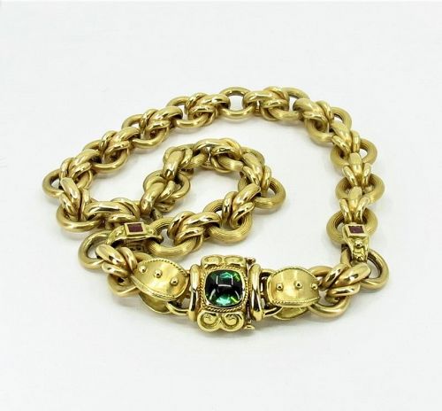 18k yellow gold Tourmaline, Diamond chain link necklace