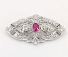 Art Deco Platinum diamond natural ruby brooch pendant