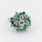 Emerald, diamond pinwheel cocktail ring in 14k white gold