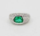 Vintage emerald diamond ring in 14k white gold