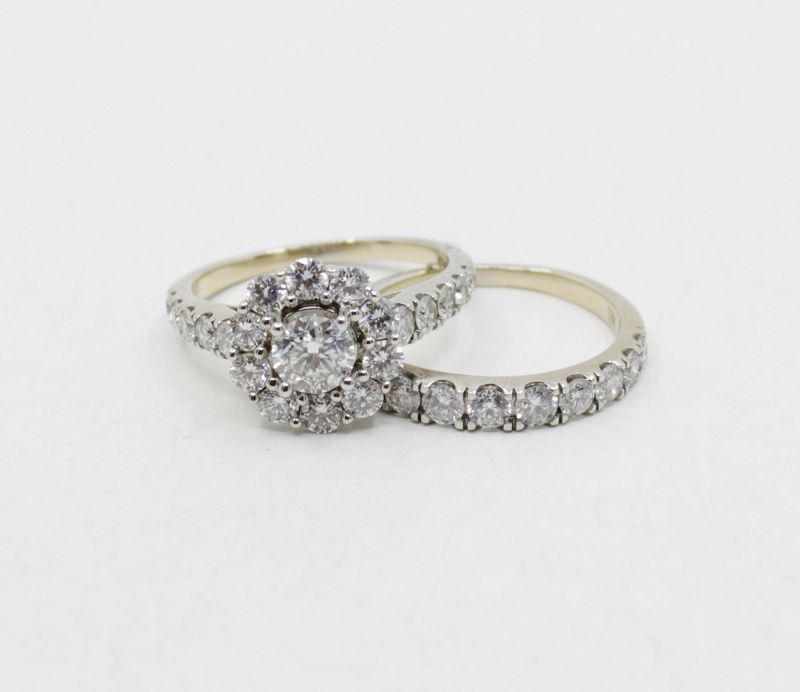 Diamond engagement, wedding ring band set 18k gold by Marchesa