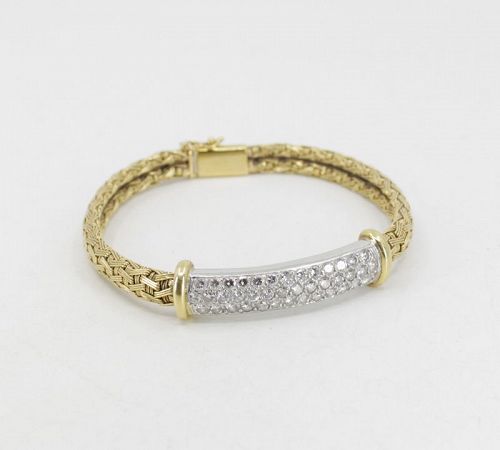 Diamond braided bracelet in 18k yellow gold hallmarked GGR Italy