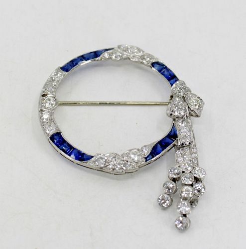 Antique 6.94ct diamond sapphire brooch pin in platinum