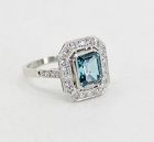 Natural blue zircon and diamond ring in platinum