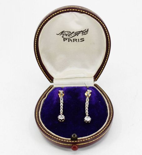 Antique diamond dangle earrings in 18k gold from Paris