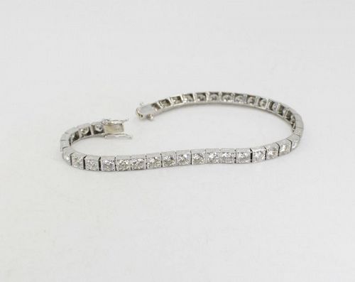 Art Deco 7ct diamond tennis link bracelet in 14k white gold