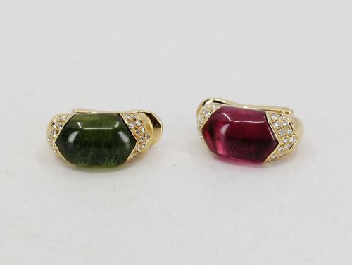 Bvlgari pink green Tourmaline diamond earrings in 18k gold