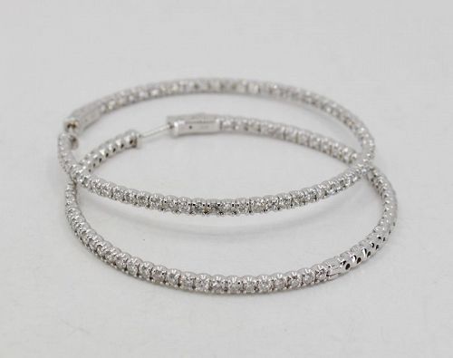 Large 5ct diamond hoop earrings in 14k white gold