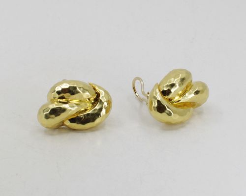 Henry Dunay large hammered earrings in 18k yellow gold