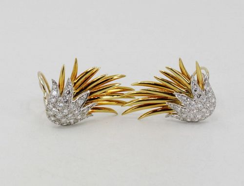 Retro diamond earrings in platinum and 18k gold