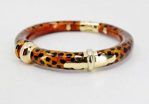 Designer Soho 18k gold enamel leopard pattern bangle bracelet