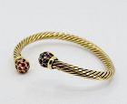 18k yellow gold gemstone rope design bangle bracelet