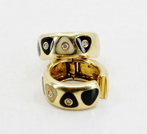 18k yellow gold enamel diamond hoop earrings by Adioro Italy