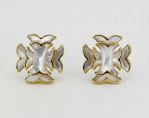 Rare Angela Cummings 18k gold MOP Maltese Cross earrings