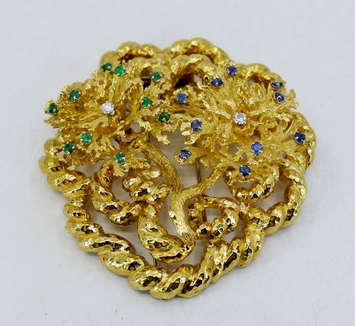 Large David Webb 18k yellow gold gemstone brooch pendant