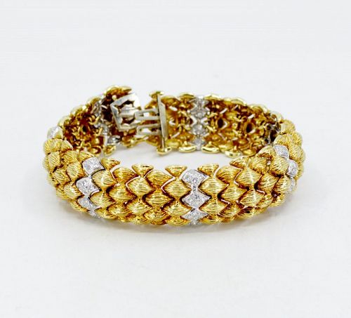 Retro 18k yellow gold diamond statement bracelet