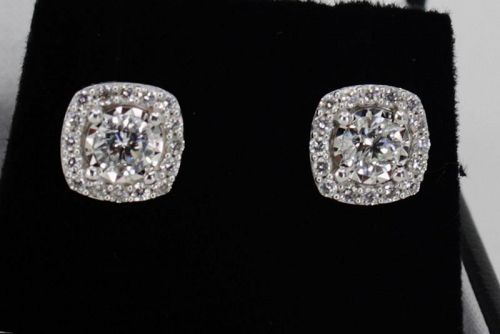 1.6ctw diamond halo stud earrings in 14k white gold