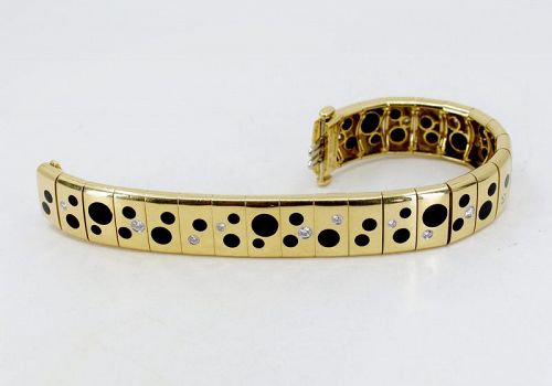 Michael Bondanza 18k gold polka dot onyx diamond bracelet