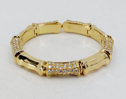18k gold and 5ctw of diamonds bamboo style cuff bracelet