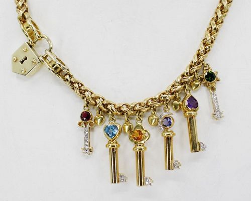 Heavy 18k gold keys and padlock necklace signed JR Italy