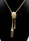 Victorian long tassel watch chain slider necklace in 14k gold