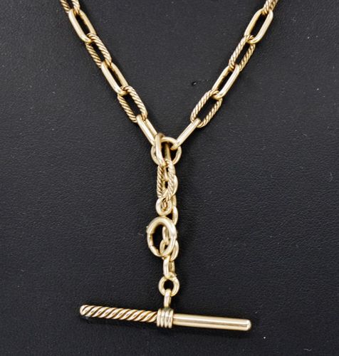 Antique watch chain necklace in 14k yellow gold