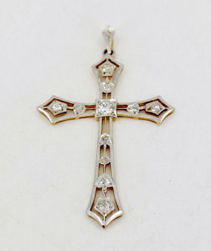 Antique diamond cross pendant in 18k gold and platinum