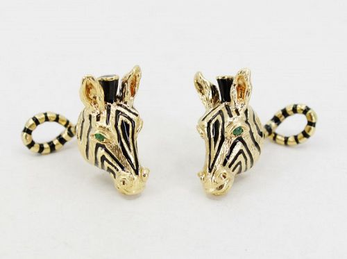 Rare Tiffany & Co 18k gold black enamel zebra cuff-links