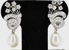 Art Deco diamond, cultured pearl earrings in 14k gold