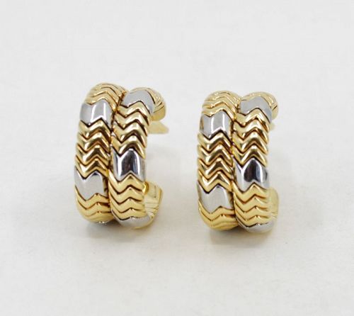 Bvlgari Italy Spiga hoop earrings in 18k gold & stainless steel