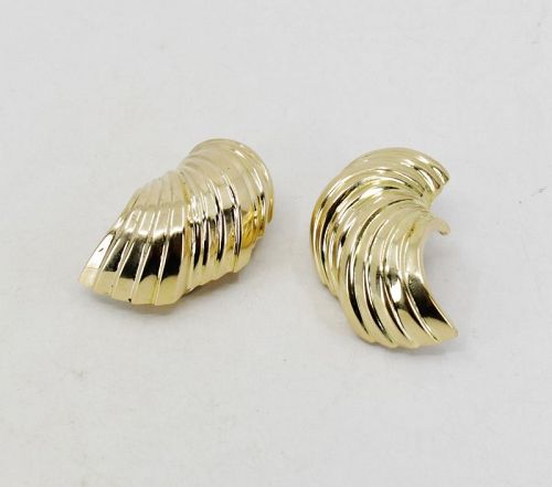 Large 18k yellow gold fluted design earrings 29.6 grams