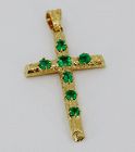 3.2ctw Colombian emerald cross pendant in 18k yellow gold