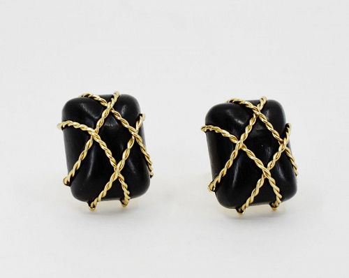 18k yellow gold wood cage earrings by Seaman Schepps