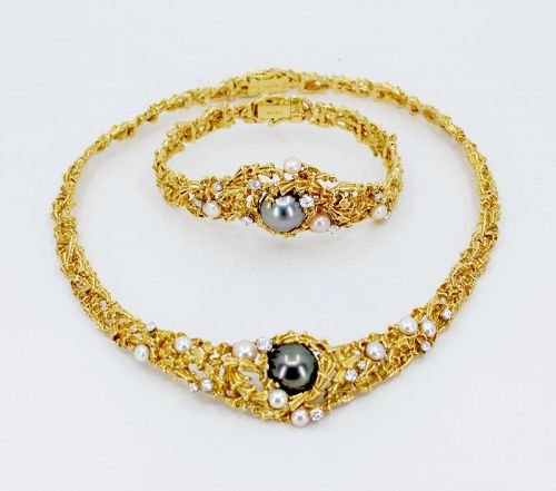 Gilbert Albert Swiss organic necklace bracelet set in 18k gold