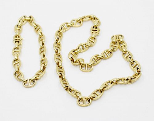 18k yellow gold chain link necklace and bracelet set