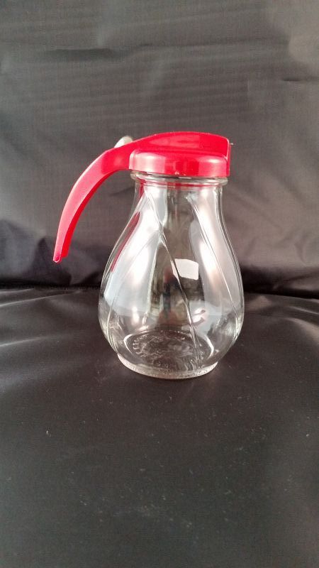 Hazel Atlas syrup pitcher with red top